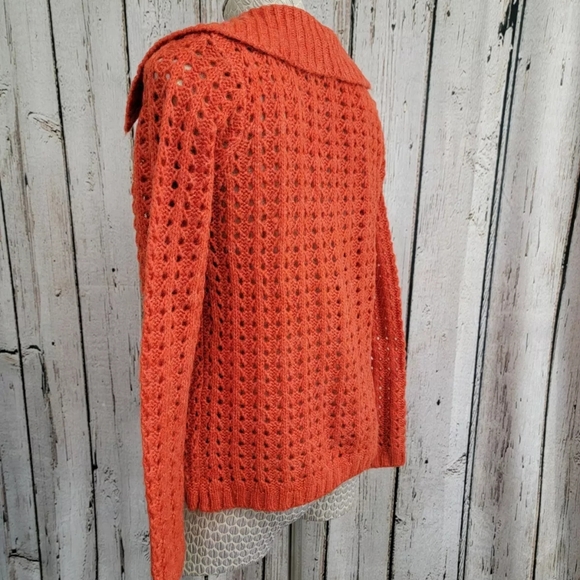 Women's Medium Vertigo Orange Open Weave 1/4 Button Pullover Sweater Top NEW nwt - Picture 5 of 9